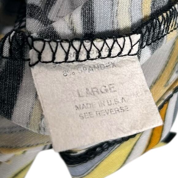 Y2k Geometric babydoll Shirt Top Sz L deep V Neck Yellow Retro Mod 70s indie - Picture 8 of 9